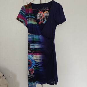 VTG Desigual Multicolor V-Neck Wrap Dress